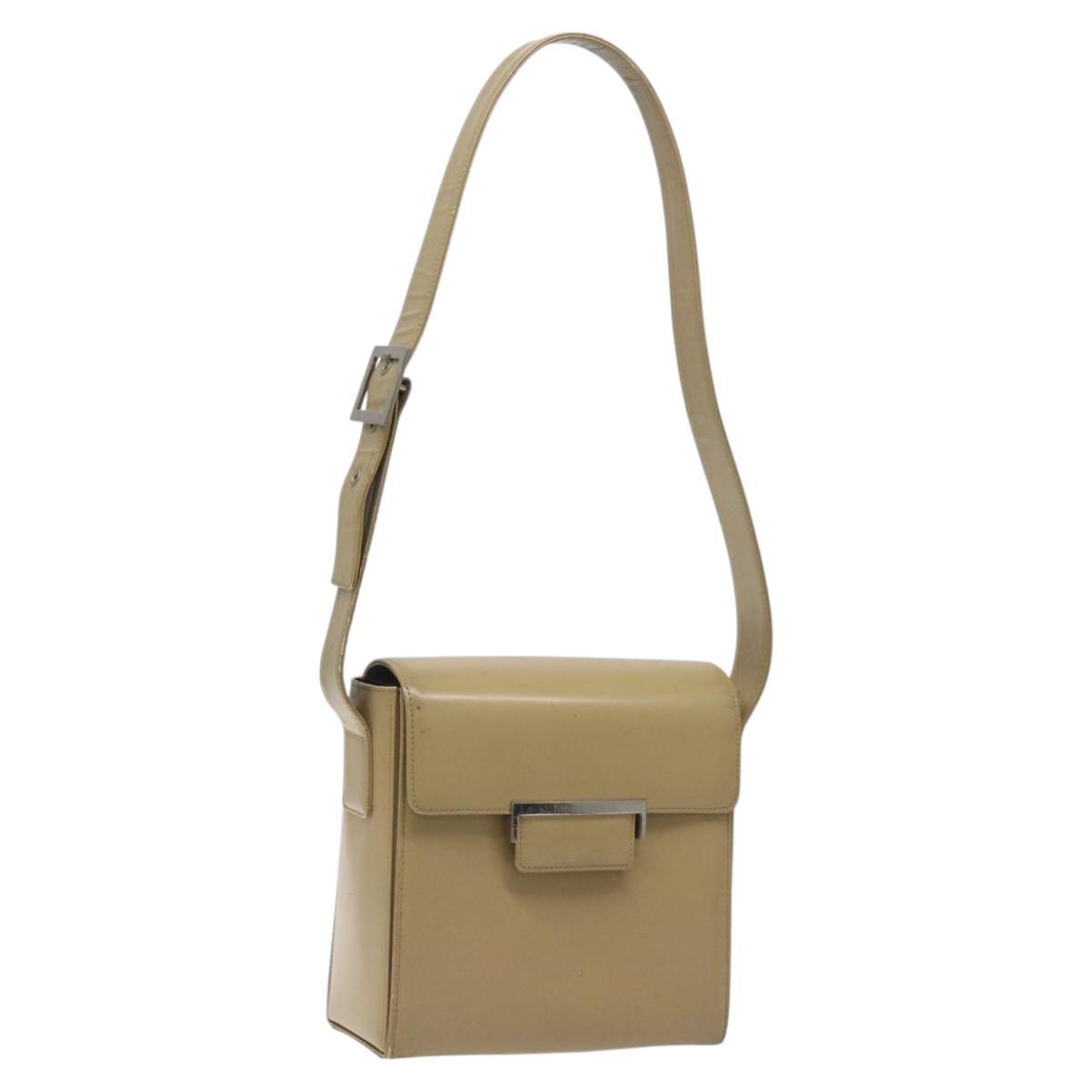 Saint Laurent Shoulder Bag Leather Beige Silver Auth Bs23487